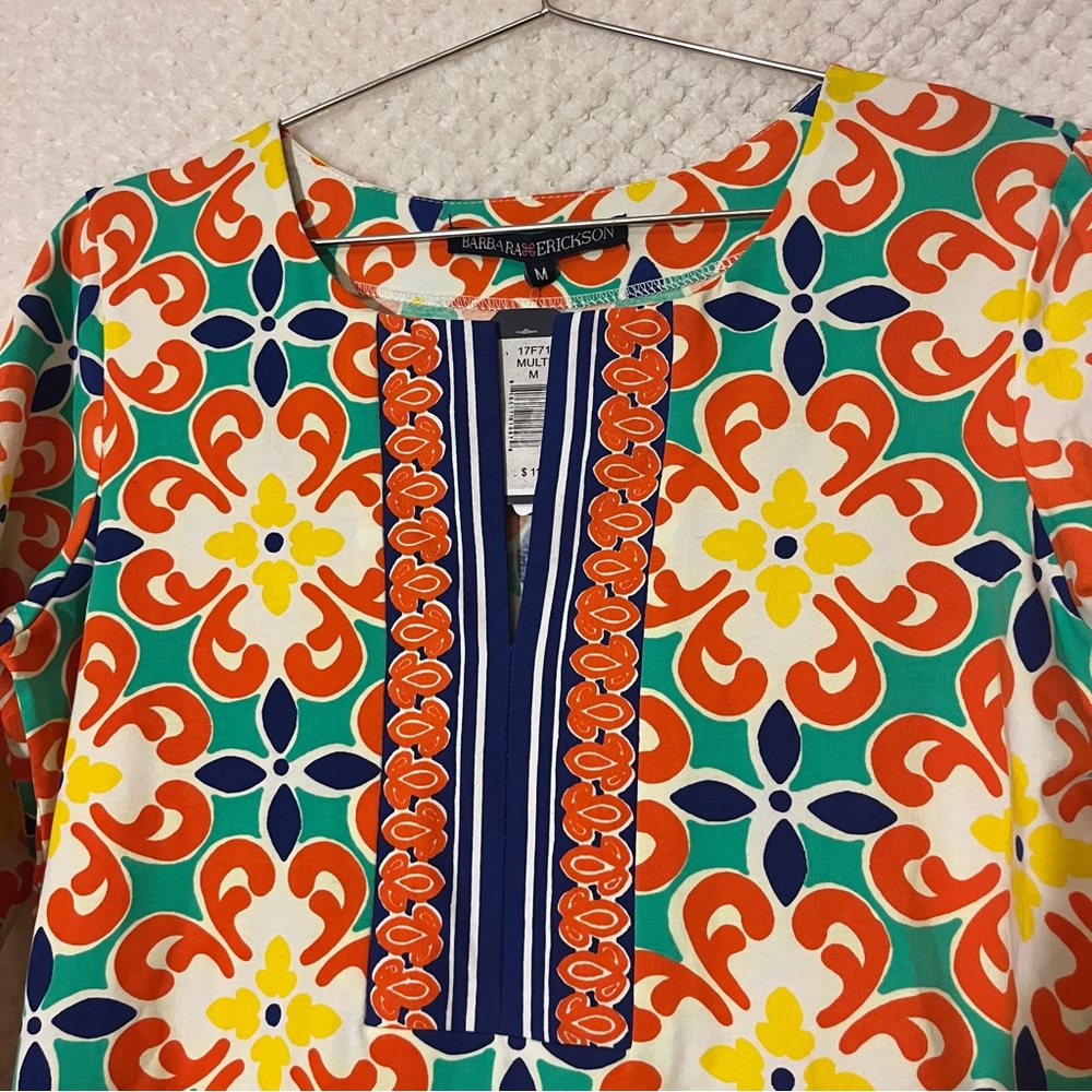 Barbara Erickson Womens Shift Dress Split Neck Cotton Blend Colorful Medium NWT - Picture 5 of 9